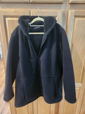 Lands' End Black Sherpa-Lined Hooded Fleece Jacket